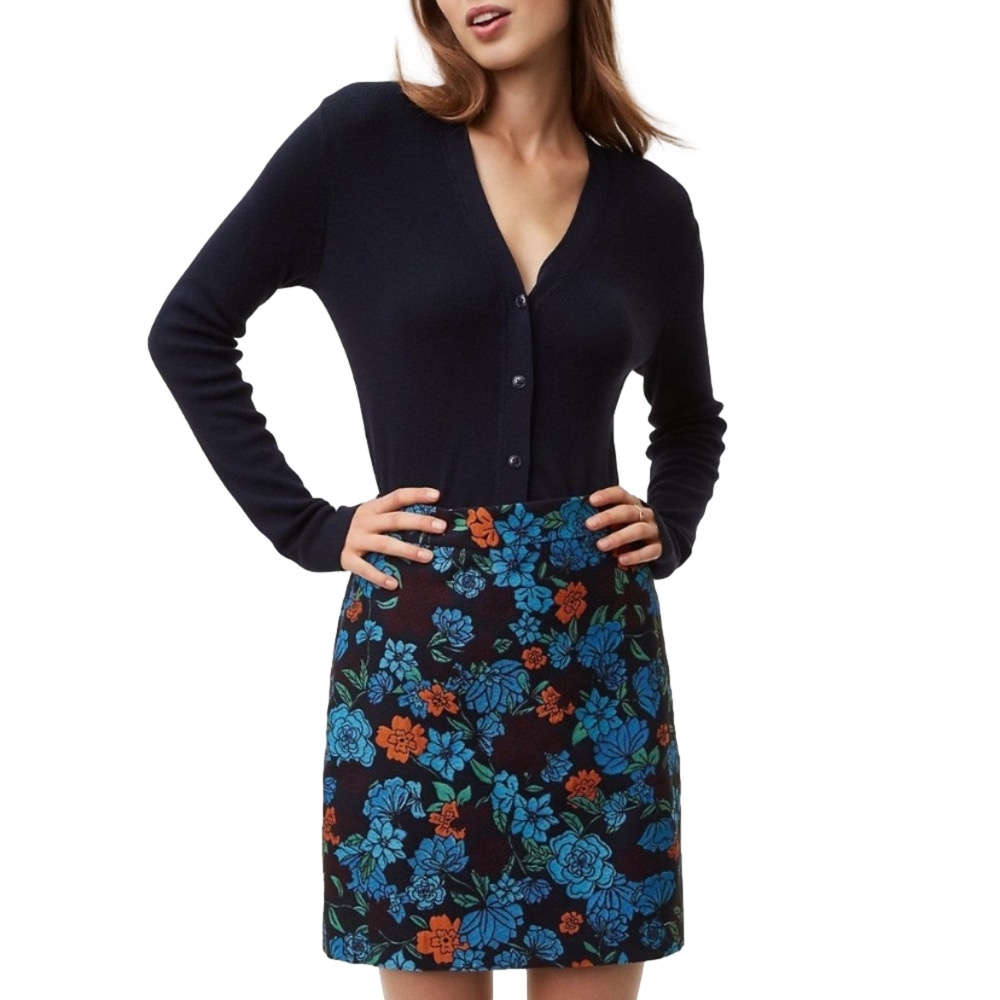 LOFT Skirt A-Line Floral Tapestry Weave Blue and Orange Women Size 4